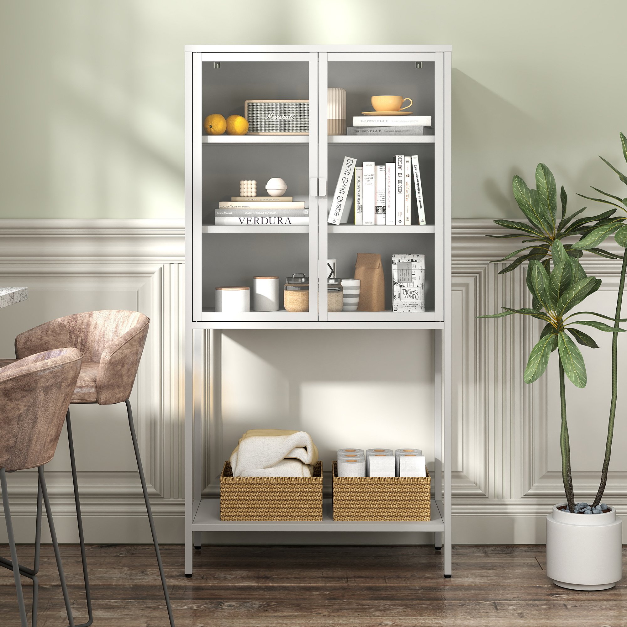 59"H Heavy Duty Metal Storage Cabinet, Display Storage Cabinet with Glass Doors and 2 Adjustable Shelves 59"H Heavy Duty Metal Storage Cabinet, Display Storage Cabinet with Glass Doors and 2 Adjustable Shelves