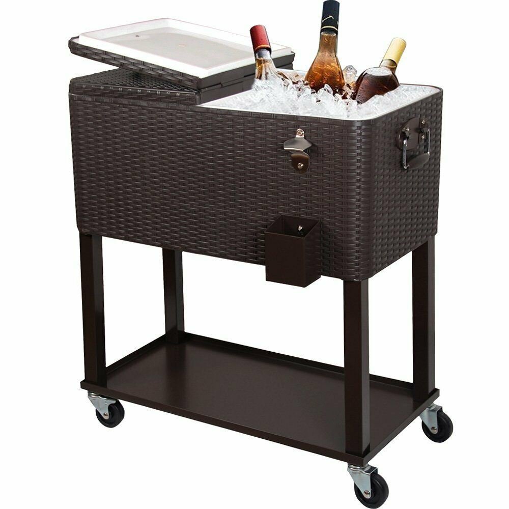 80QT Rolling Outdoor Patio Cooler Cart on Wheels Portable Ice Chest with Shelf 80QT Rolling Outdoor Patio Cooler Cart on Wheels Portable Ice Chest with Shelf