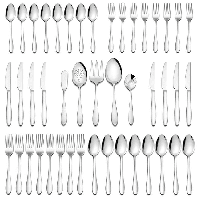 Walchoice 45 Piece Silverware Set with Serving Set, Stainless Steel Flatware Cutlery Set for Home, Metal Eating Utensils Service for 8 Walchoice 45 Piece Silverware Set with Serving Set, Stainless Steel Flatware Cutlery Set for Home, Metal Eating Utensils Service for 8