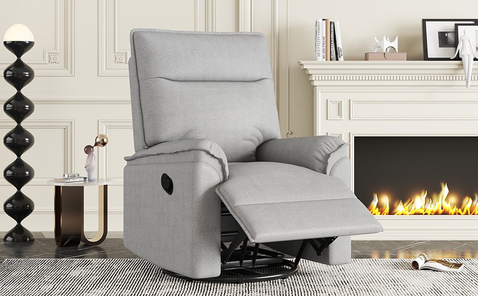 360 Degree Swivel Upholstered Manual Recliner Chair Theater Recliner Sofa Nursery Glider Rocker for Living Room, Grey 360 Degree Swivel Upholstered Manual Recliner Chair Theater Recliner Sofa Nursery Glider Rocker for Living Room, Grey