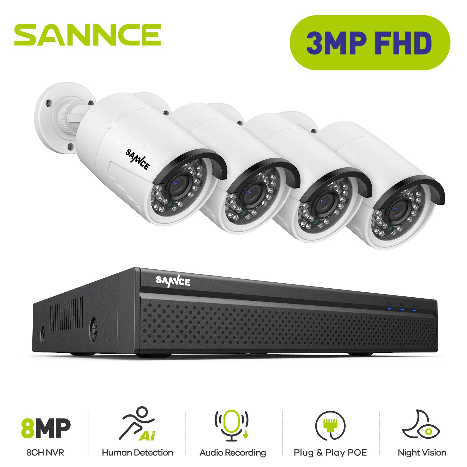 SANNCE 8CH 5MP HD POE Video Security Surveillance Cameras System 4PCS 8MP IP Cameras Outdoor Weatherproof Home CCTV NVR System SANNCE 8CH 5MP HD POE Video Security Surveillance Cameras System 4PCS 8MP IP Cameras Outdoor Weatherproof Home CCTV NVR System