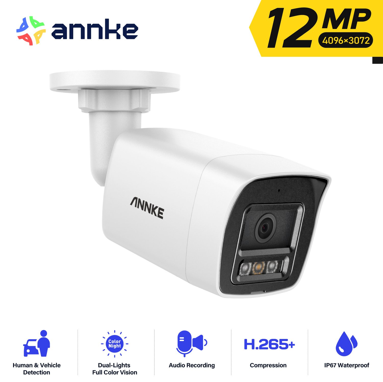 ANNKE 12MP 3K Outdoor Smart Dual Light PoE Security Camera Color IR Night Vision Built-in Microphone IP67 Smart Home H.265+ ANNKE 12MP 3K Outdoor Smart Dual Light PoE Security Camera Color IR Night Vision Built-in Microphone IP67 Smart Home H.265+